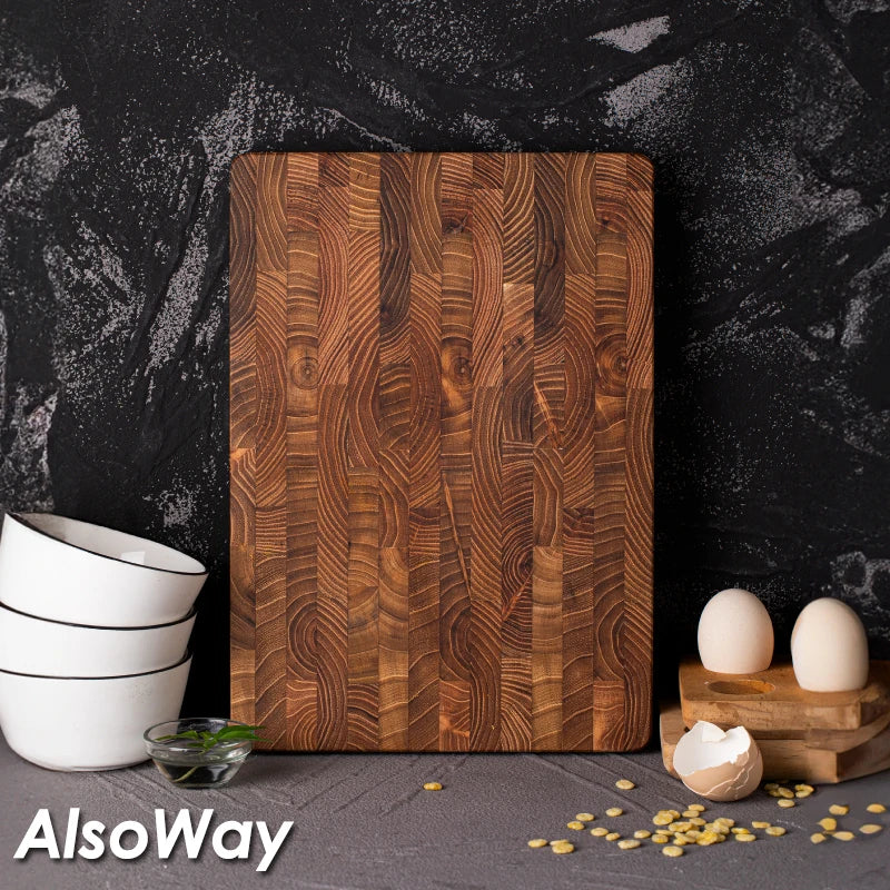Teak Wood End Grain Cutting Board with Hidden Handles