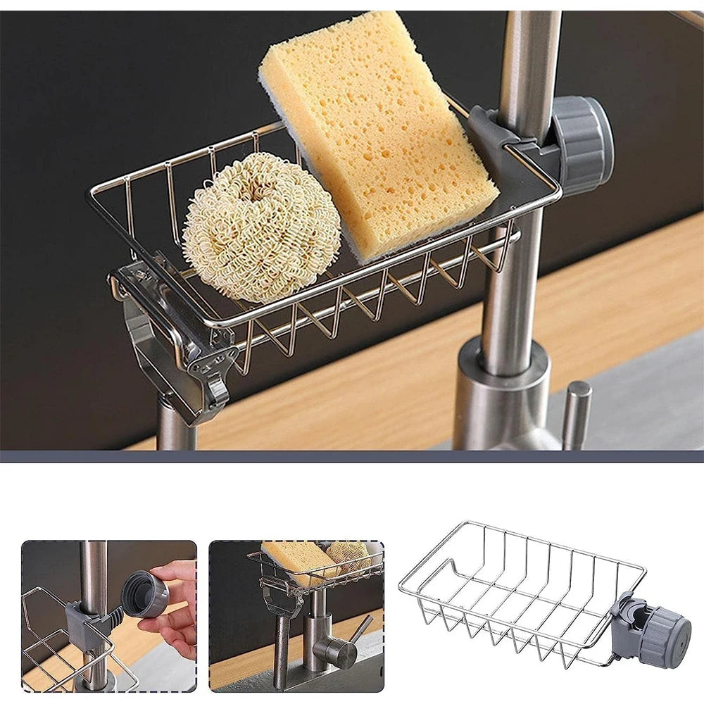 Faucet-Mount Sink Caddy for Sponges and Soap