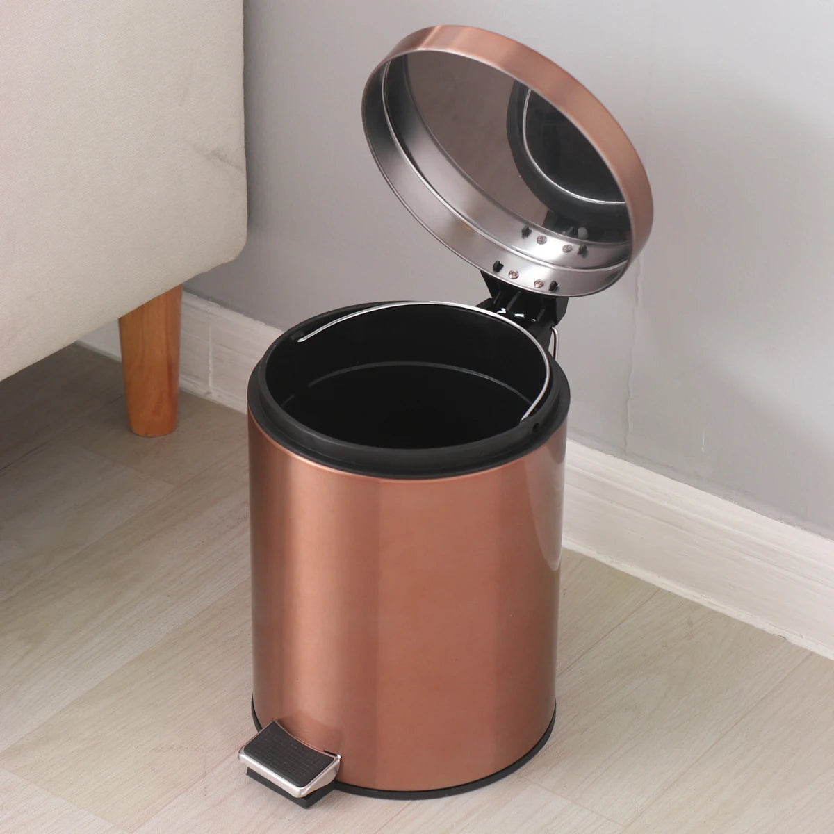 3L Stainless Steel Pedal Trash Can with Lid - Removable Inner Bucket, Rose Gold