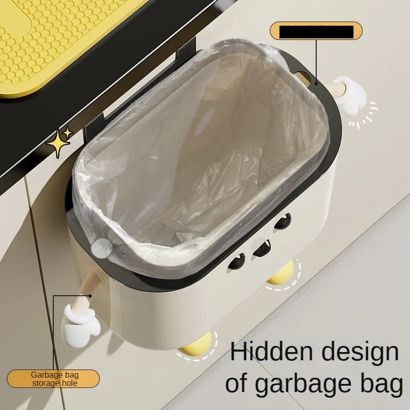Wall-Mounted Kitchen Trash Can with Lid, Cream Hanging Bin for Kitchen & Bathroom, 9L / 12L