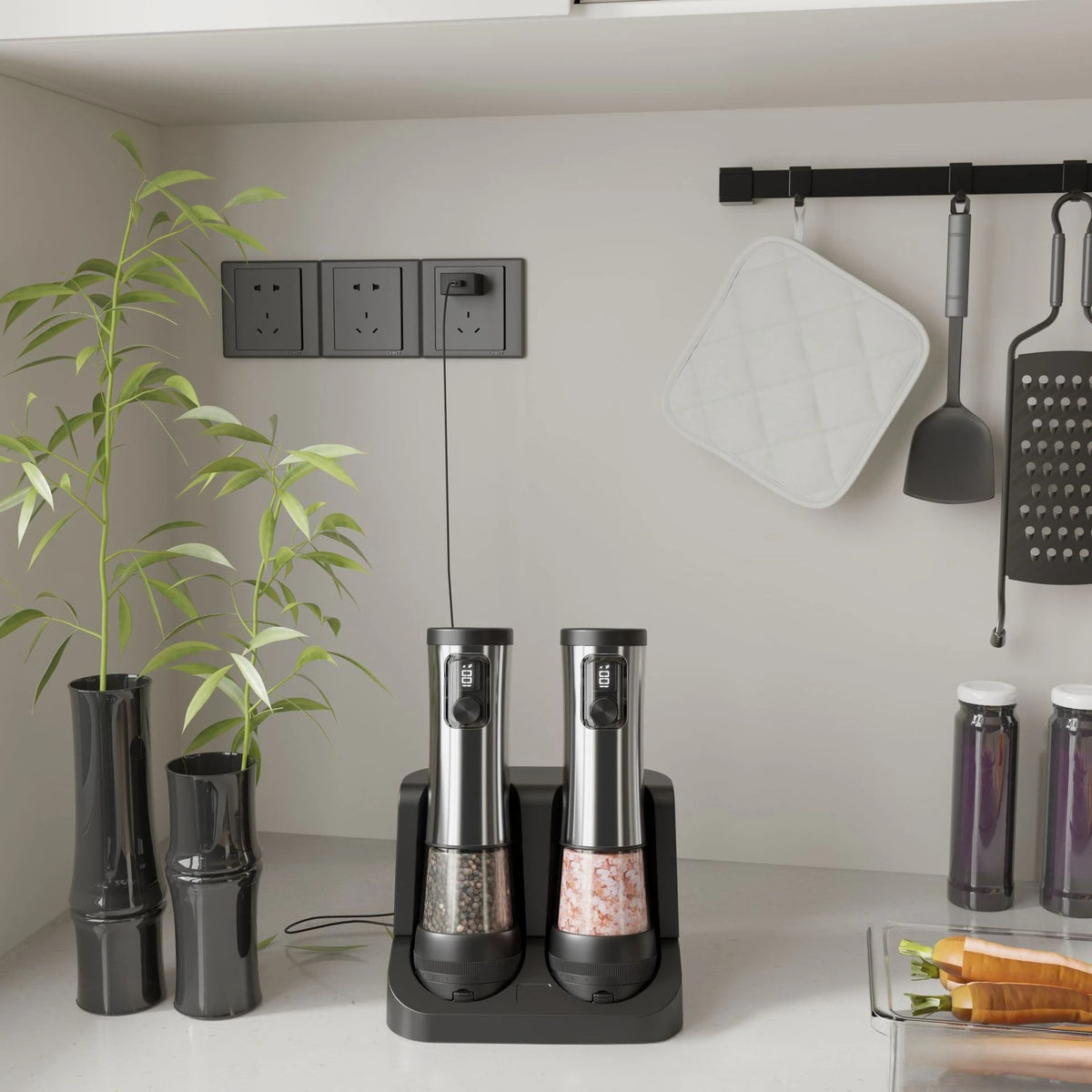 Rechargeable Electric Salt & Pepper Grinder Set with LED Light