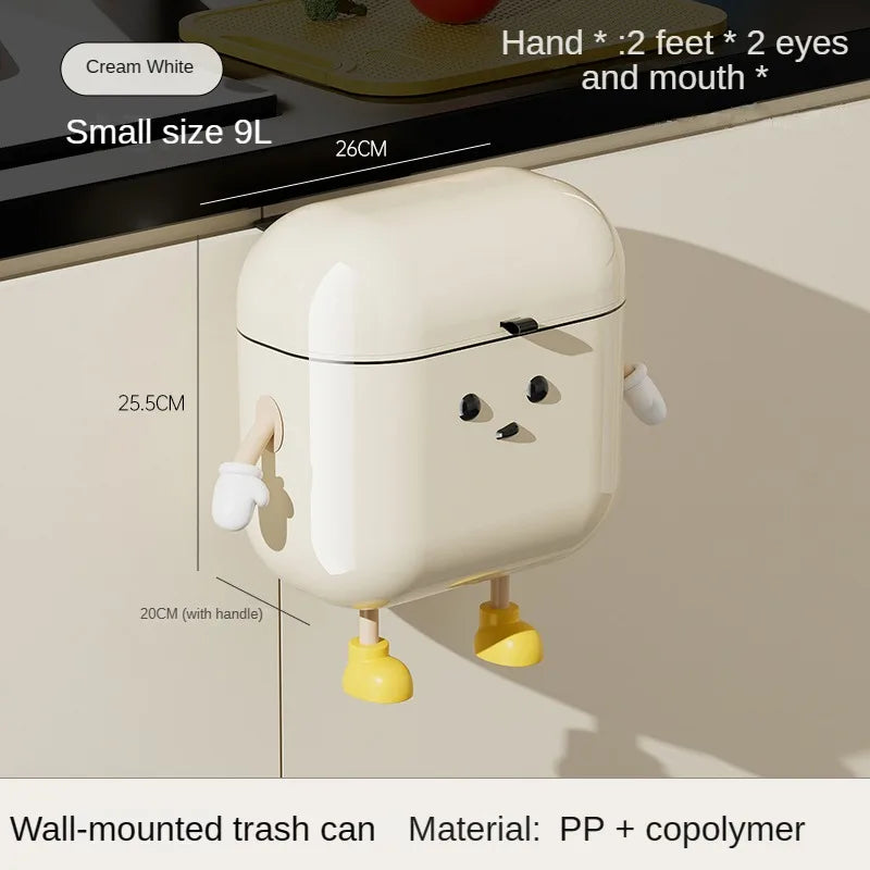 Wall-Mounted Kitchen Trash Can with Lid, Cream Hanging Bin for Kitchen & Bathroom, 9L / 12L