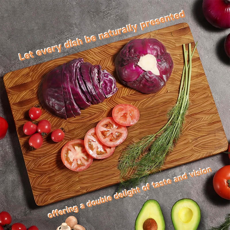 Teak Wood End Grain Cutting Board with Hidden Handles