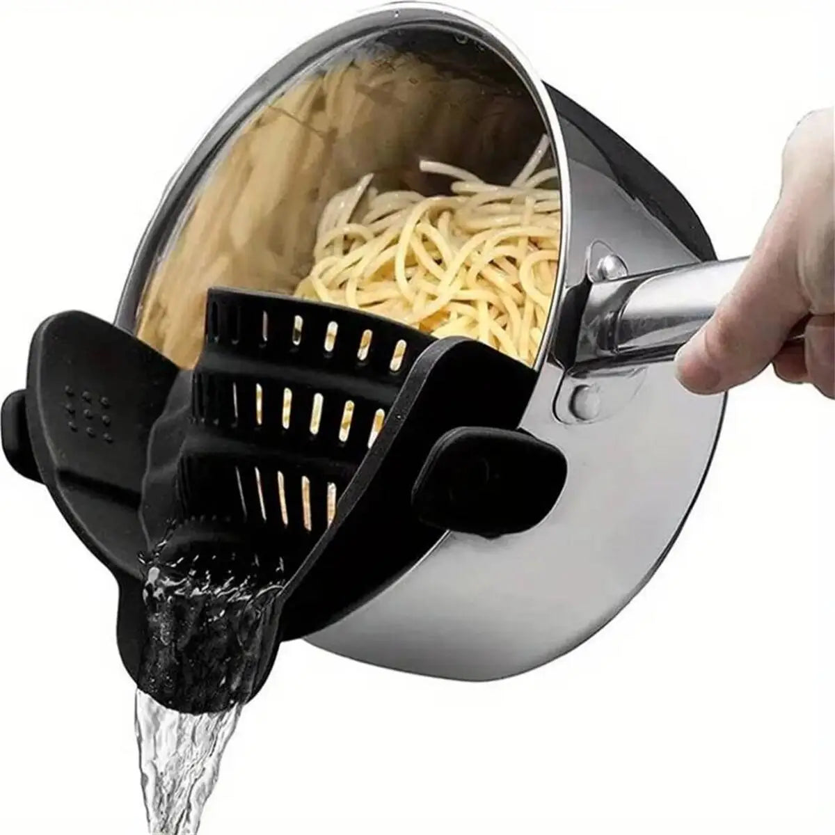 Snap-N-Strain Silicone Pot Strainer-Universal Clip-On Kitchen Colander