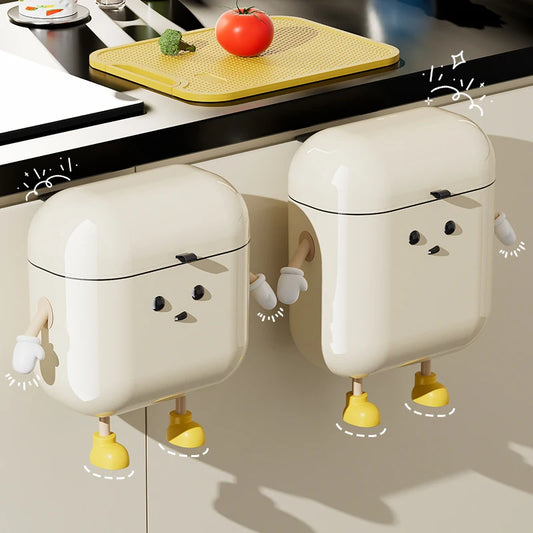 Wall-Mounted Kitchen Trash Can with Lid, Cream Hanging Bin for Kitchen & Bathroom, 9L / 12L