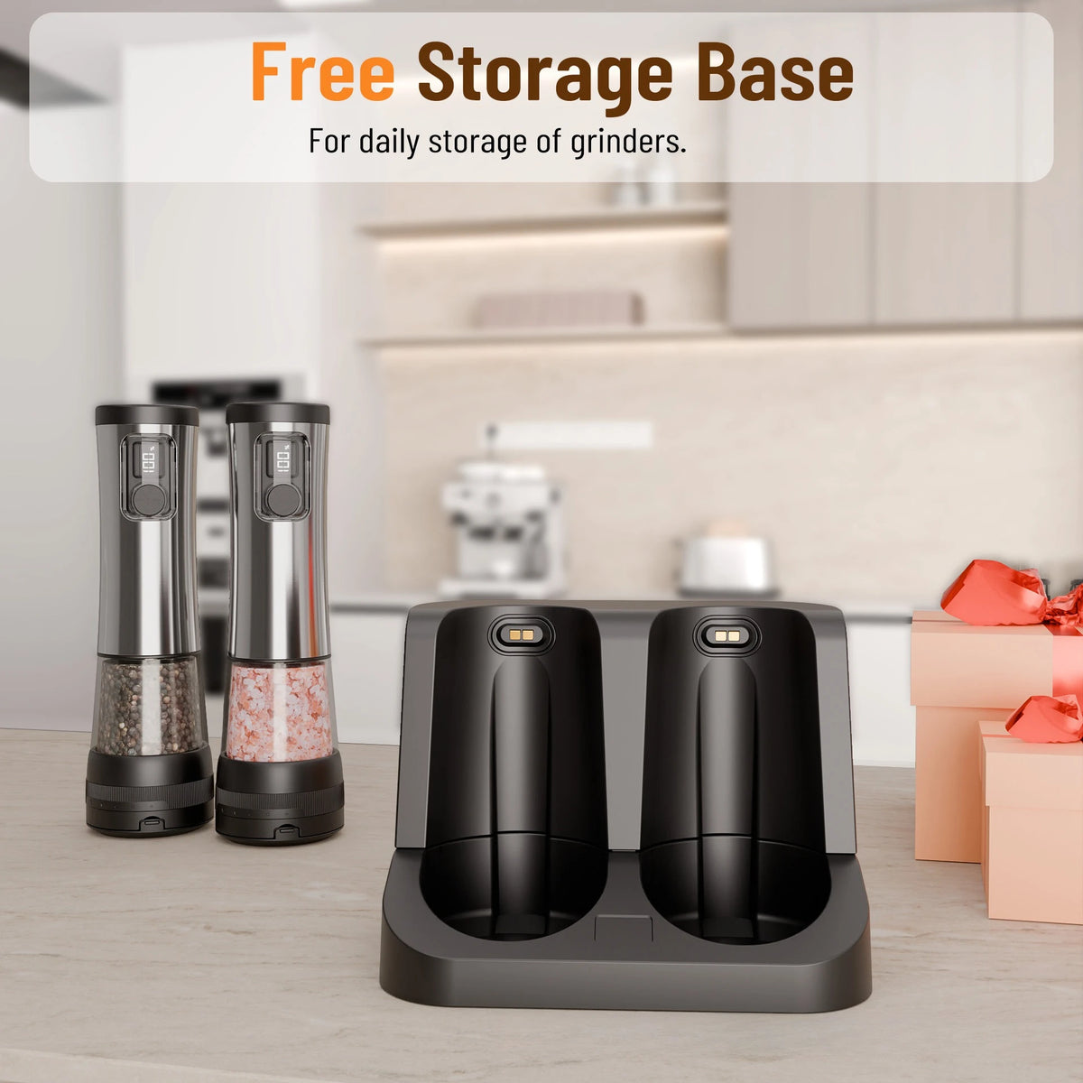 Rechargeable Electric Salt & Pepper Grinder Set with LED Light