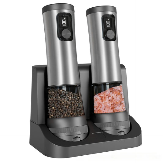 Rechargeable Electric Salt & Pepper Grinder Set with LED Light
