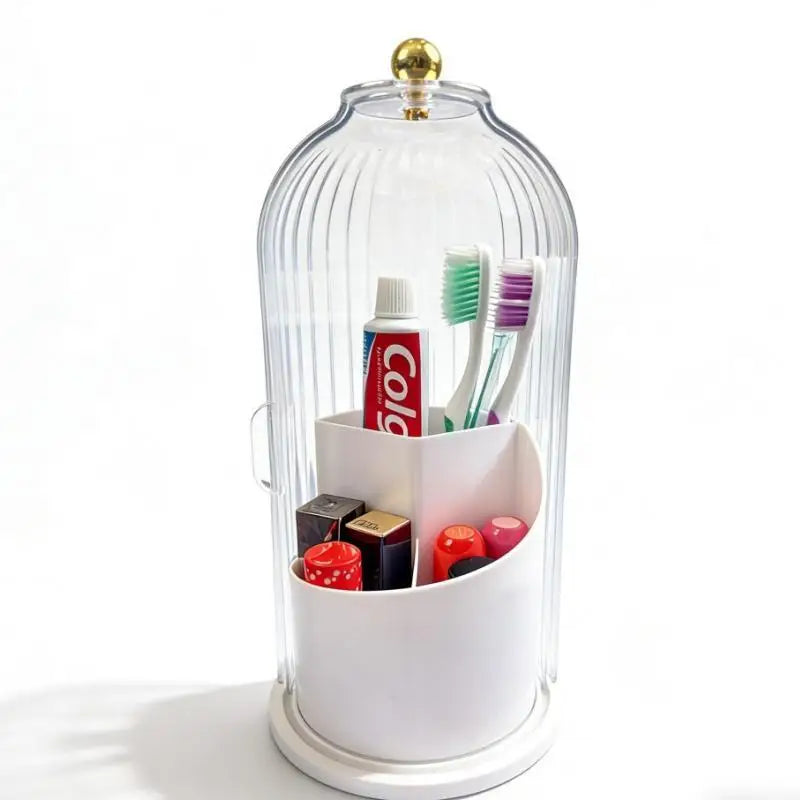 Luxury Rotating Makeup Brush Organizer with Dustproof Cover
