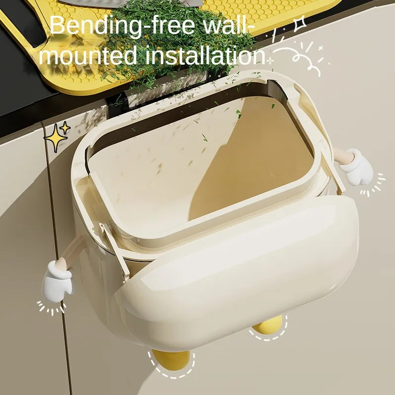 Wall-Mounted Kitchen Trash Can with Lid, Cream Hanging Bin for Kitchen & Bathroom, 9L / 12L