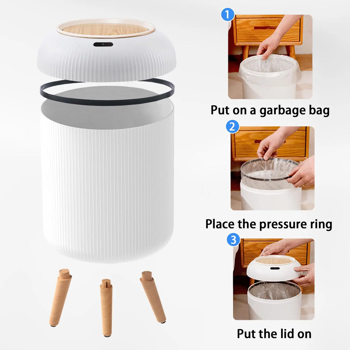 Automatic Motion Sensor Trash Can with Lid, 10L Smart Bin for Kitchen, Bathroom & Bedroom