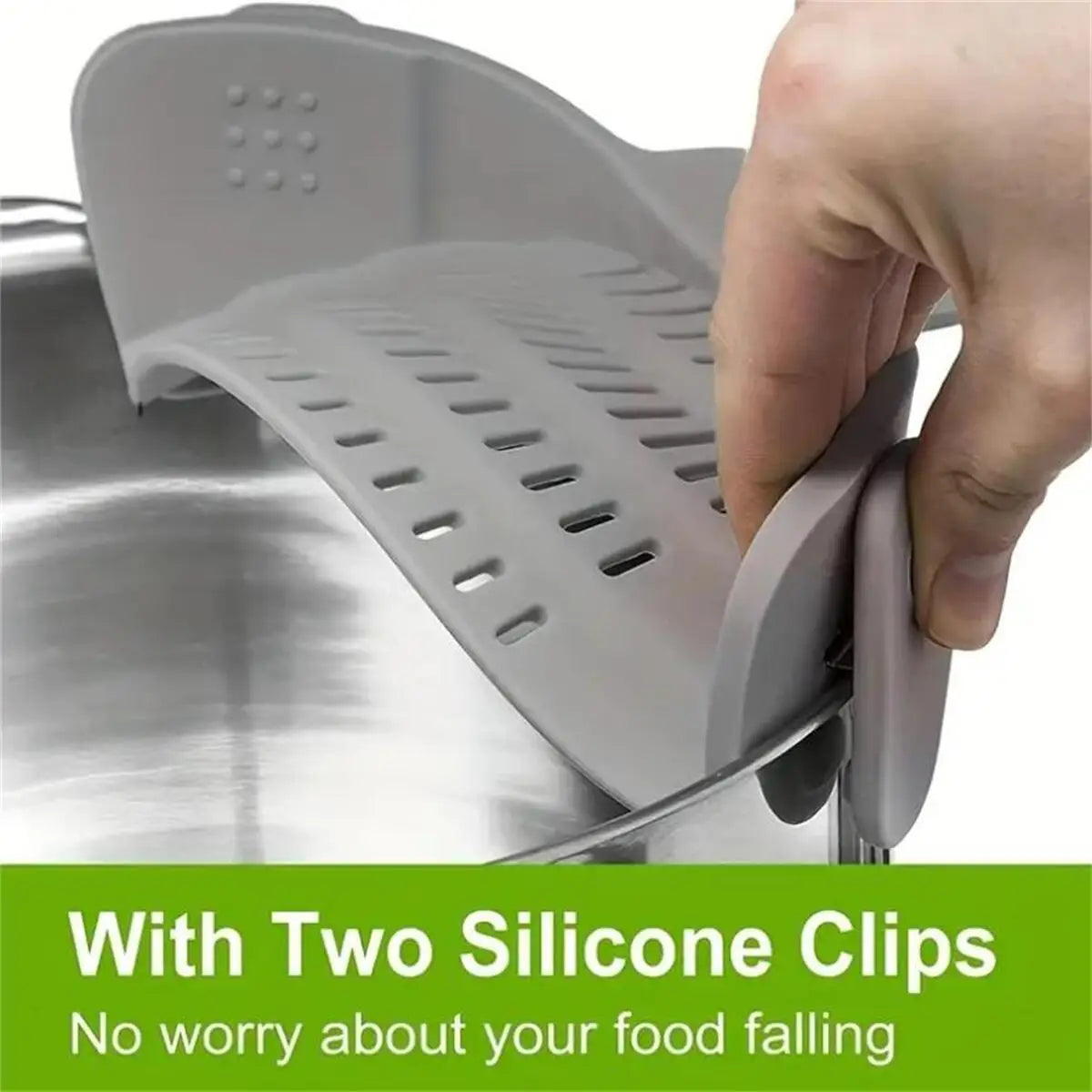 Snap-N-Strain Silicone Pot Strainer-Universal Clip-On Kitchen Colander