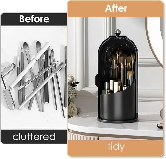 Luxury Rotating Makeup Brush Organizer with Dustproof Cover