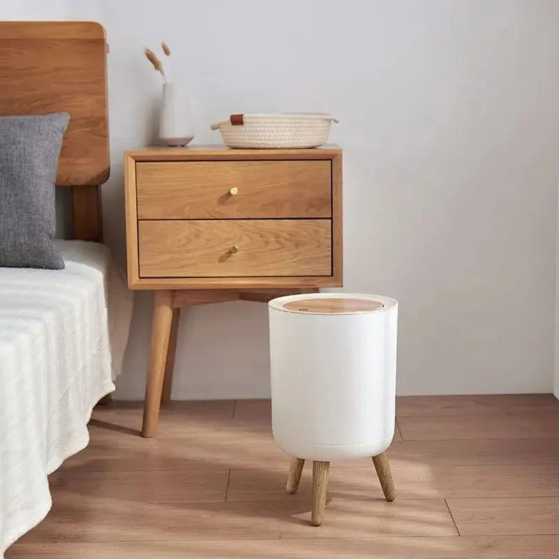 Modern Nordic 7L Trash Can with Wooden Grain Legs