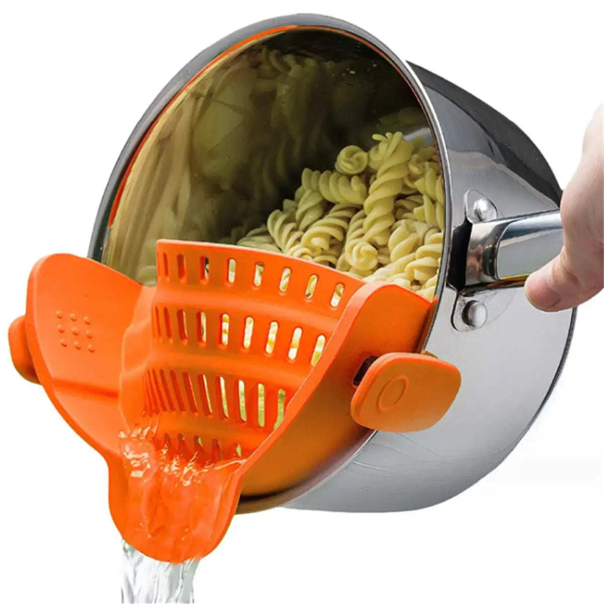 Snap-N-Strain Silicone Pot Strainer-Universal Clip-On Kitchen Colander