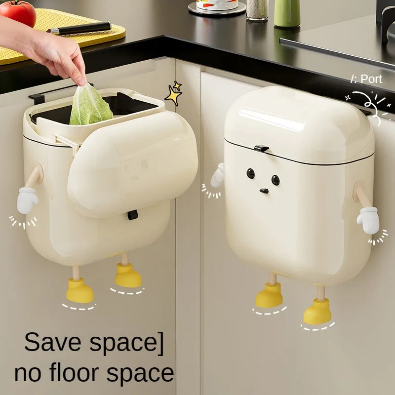 Wall-Mounted Kitchen Trash Can with Lid, Cream Hanging Bin for Kitchen & Bathroom, 9L / 12L