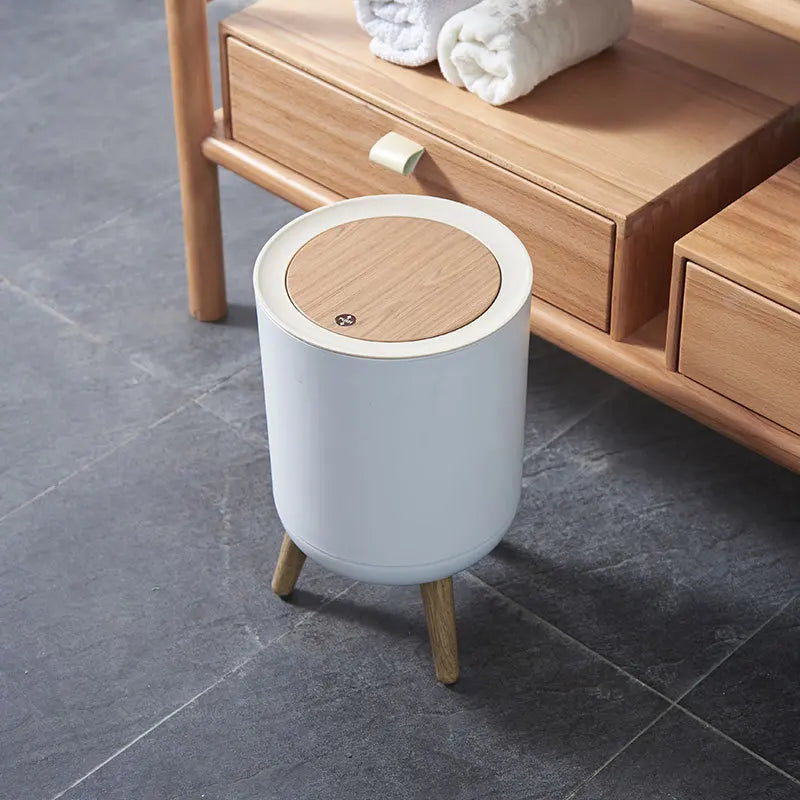 Modern Nordic 7L Trash Can with Wooden Grain Legs