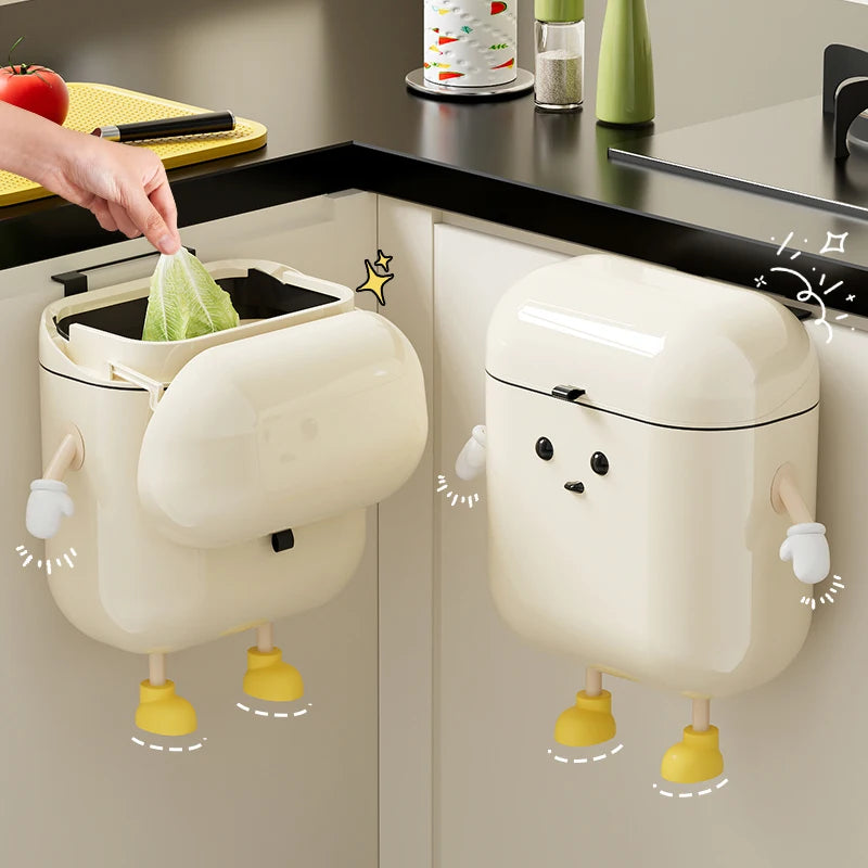Wall-Mounted Kitchen Trash Can with Lid, Cream Hanging Bin for Kitchen & Bathroom, 9L / 12L