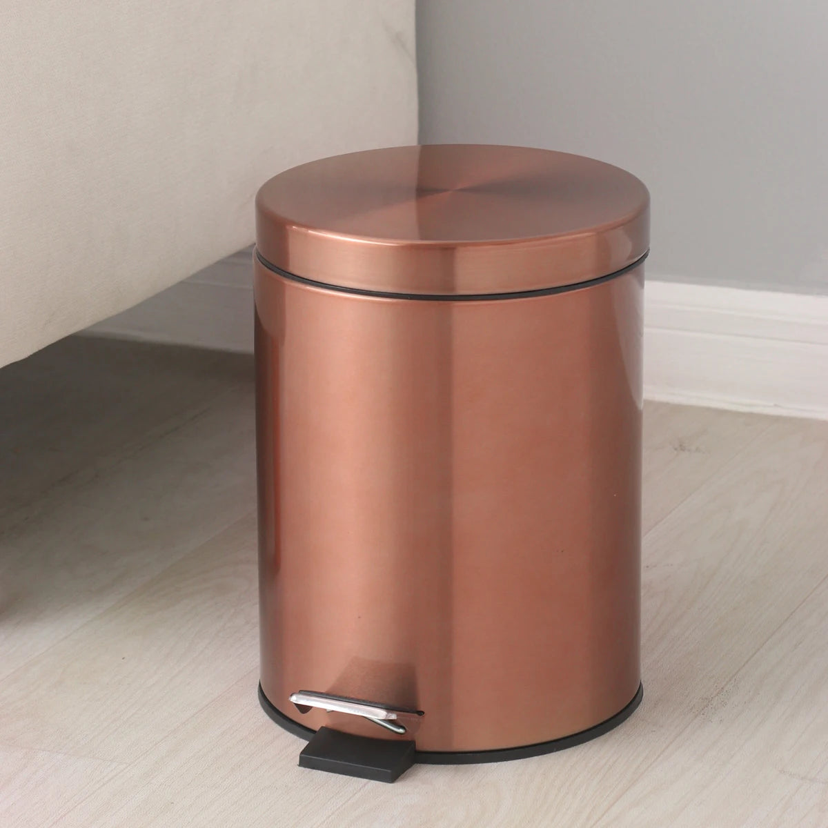 3L Stainless Steel Pedal Trash Can with Lid - Removable Inner Bucket, Rose Gold