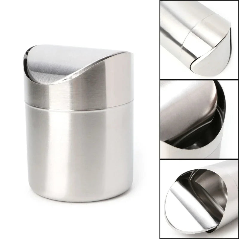 Mini Stainless Steel Countertop Trash Can with Swing Lid, 1.5L
