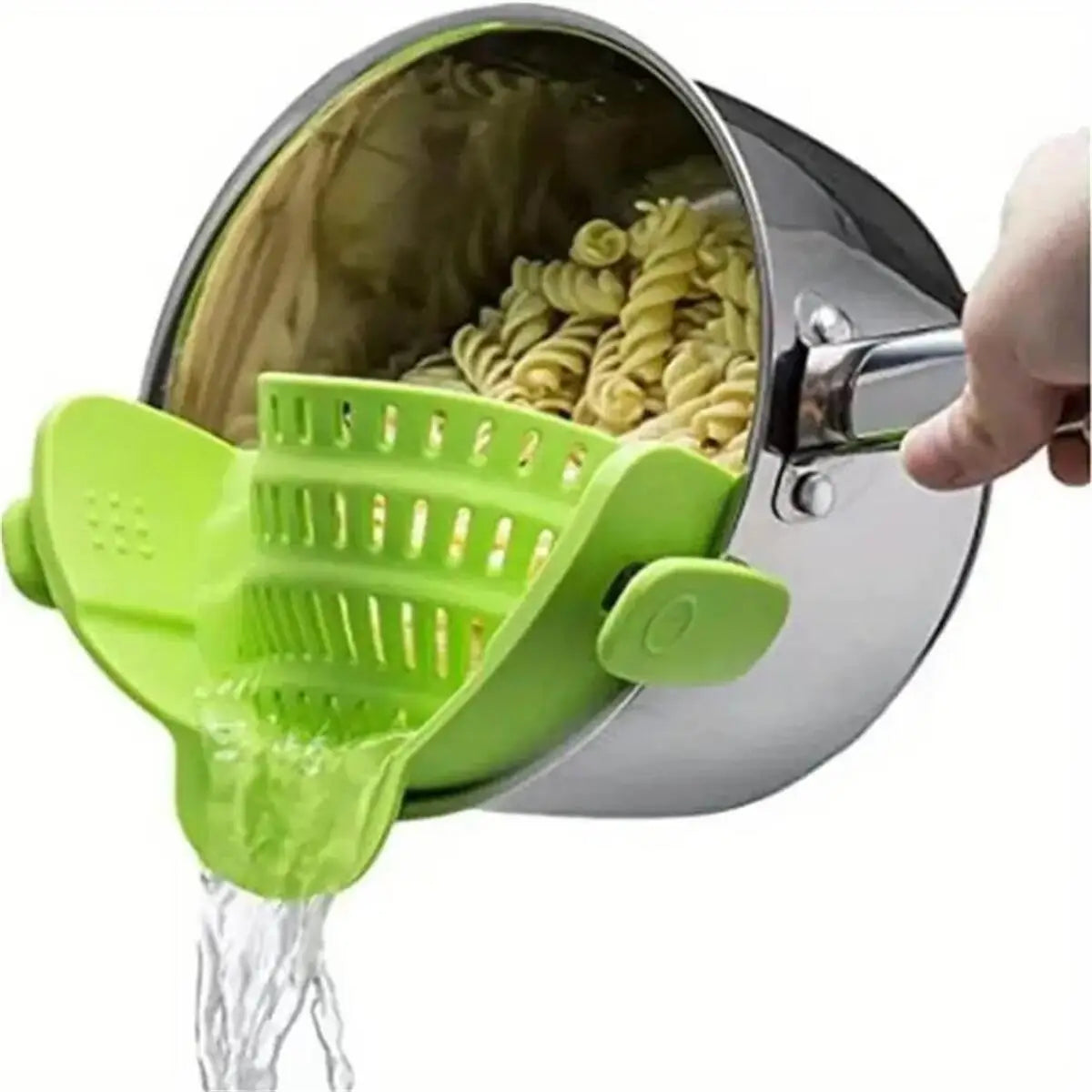 Snap-N-Strain Silicone Pot Strainer-Universal Clip-On Kitchen Colander