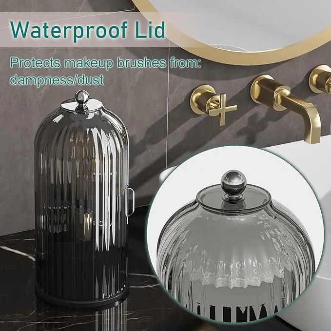Luxury Rotating Makeup Brush Organizer with Dustproof Cover