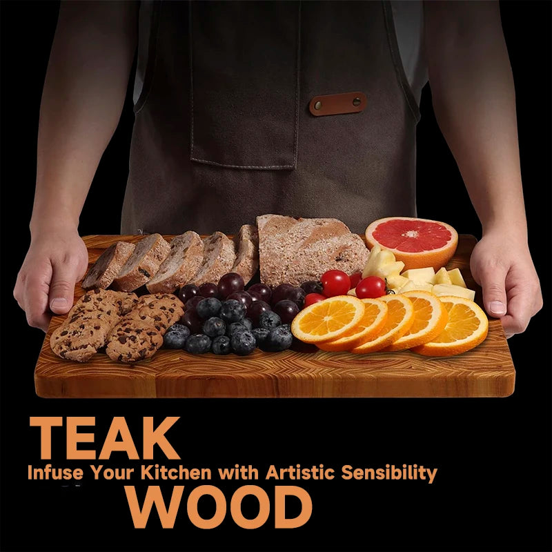 Teak Wood End Grain Cutting Board with Hidden Handles