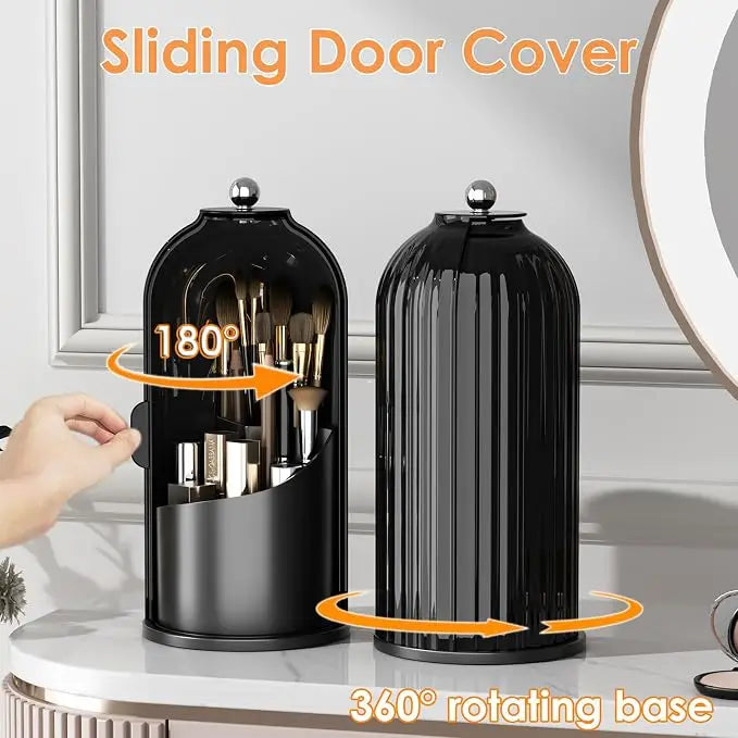 Luxury Rotating Makeup Brush Organizer with Dustproof Cover