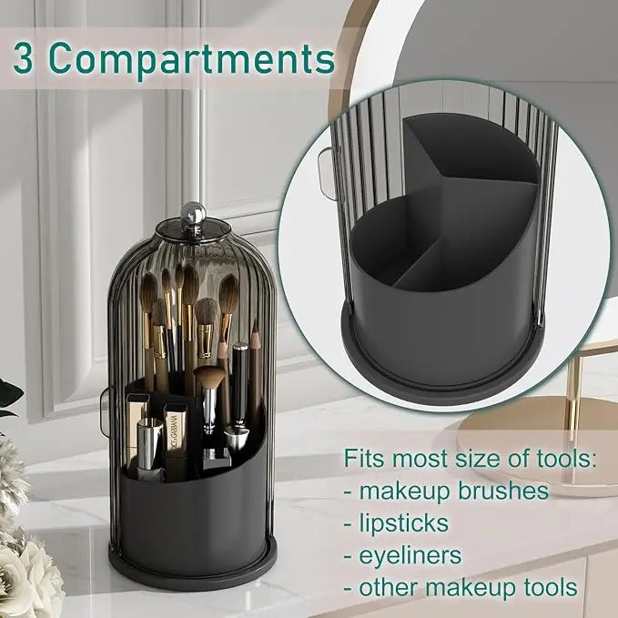 Luxury Rotating Makeup Brush Organizer with Dustproof Cover