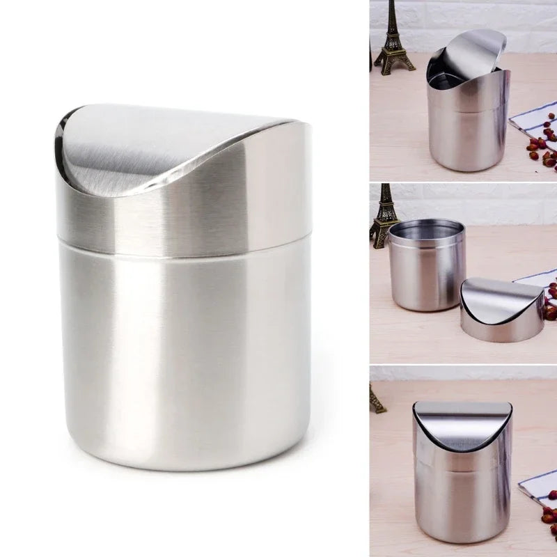 Mini Stainless Steel Countertop Trash Can with Swing Lid, 1.5L