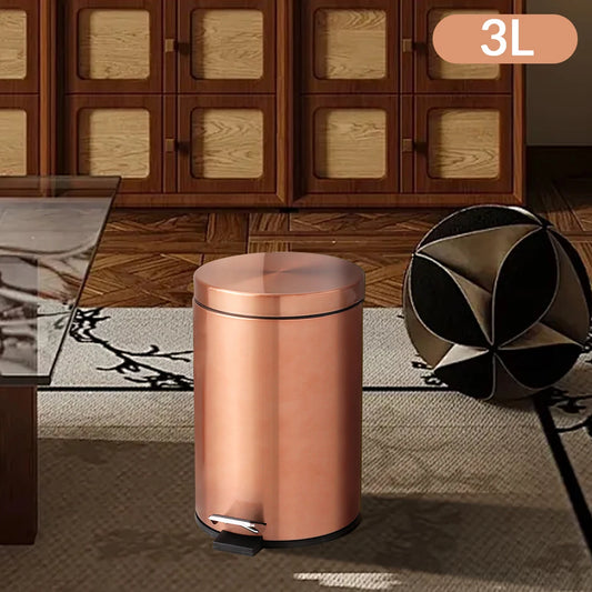 3L Stainless Steel Pedal Trash Can with Lid - Removable Inner Bucket, Rose Gold
