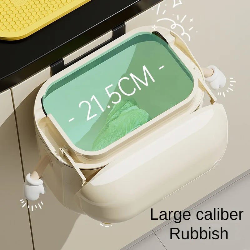 Wall-Mounted Kitchen Trash Can with Lid, Cream Hanging Bin for Kitchen & Bathroom, 9L / 12L