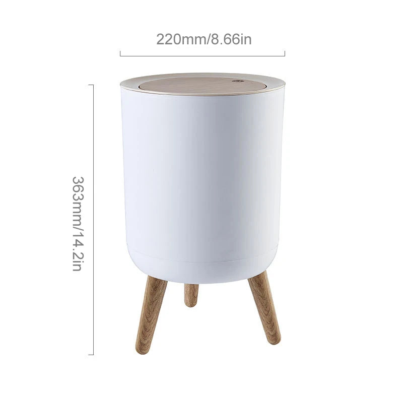 Modern Nordic 7L Trash Can with Wooden Grain Legs