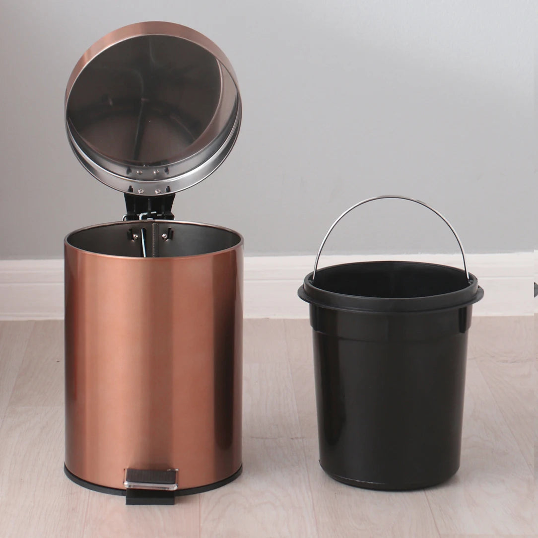 3L Stainless Steel Pedal Trash Can with Lid - Removable Inner Bucket, Rose Gold