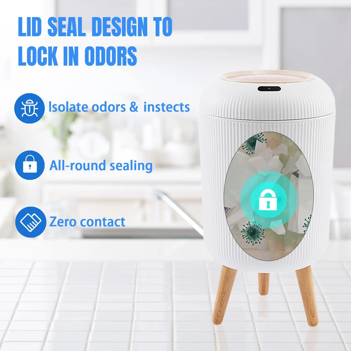 Automatic Motion Sensor Trash Can with Lid, 10L Smart Bin for Kitchen, Bathroom & Bedroom