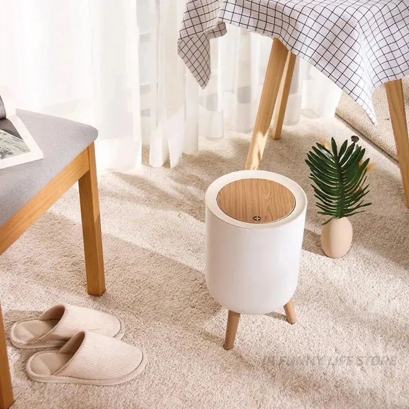 Modern Nordic 7L Trash Can with Wooden Grain Legs