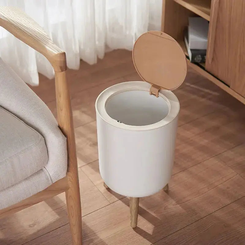 Modern Nordic 7L Trash Can with Wooden Grain Legs