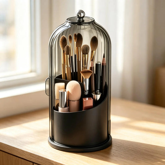 Luxury Rotating Makeup Brush Organizer with Dustproof Cover
