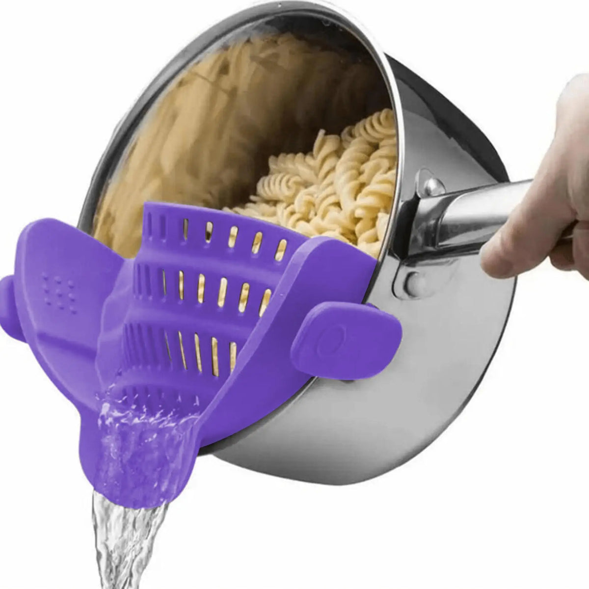 Snap-N-Strain Silicone Pot Strainer-Universal Clip-On Kitchen Colander